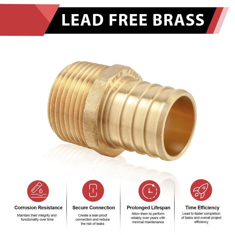 EFIELD (Pack of 5) EFIELD Pex Barb Crimp Brass Fittings 3/4 Inch x 1/2 Inch Male NPT Adapter, ASTM F1807,(PEX1807026) - Image 3